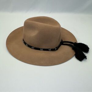 American Eagle Outfitters Wool Tan Brimmed Hat Black Band Tassel Detail 49656656